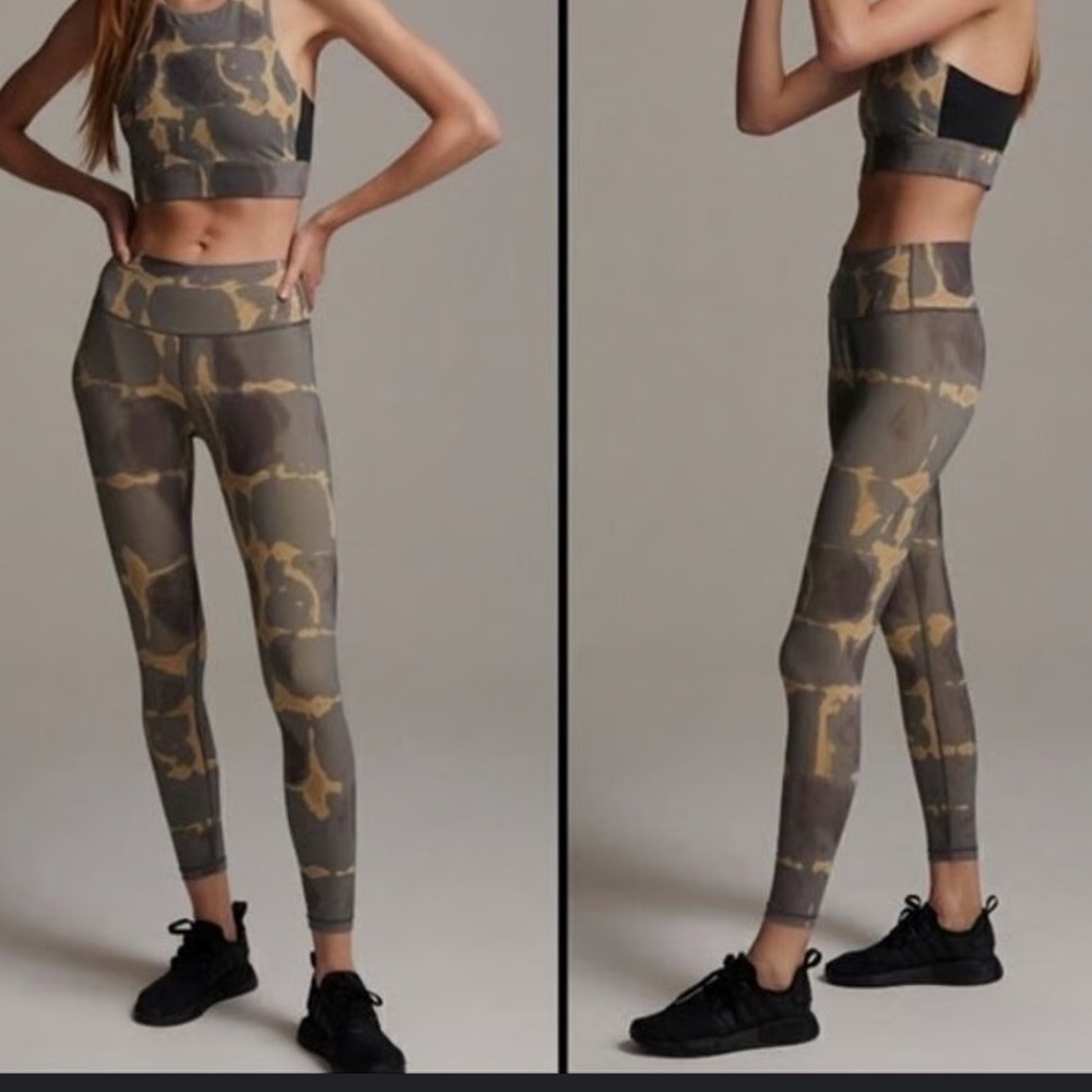 Varley Luna Gray and Gold High Rise Leggings
